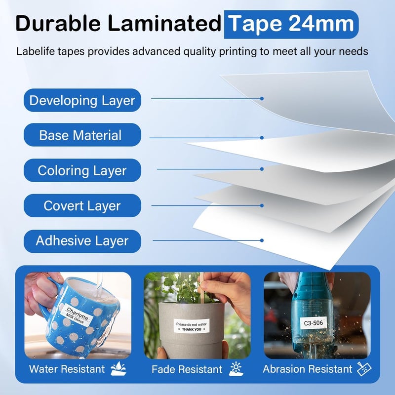 Labelife TZe-251 TZe TZ Tape 24mm 0.94 Compatible with Brother P Touch Label Maker Tape 24mm .94 Laminated White TZe251 TZ-251 1'' for Brother PT-D600 PT-D610BT PT-P710BT P700 P750W, 5-Pack - Image 4